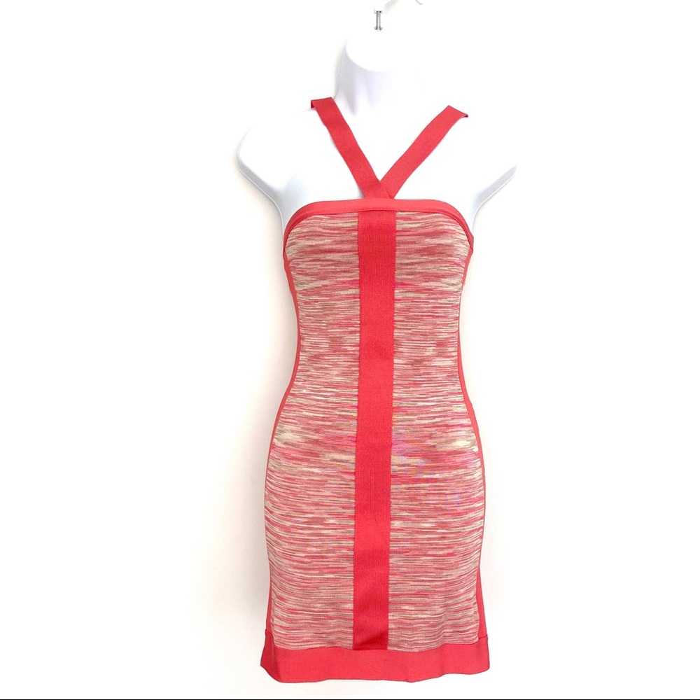 Bebe Bodycon Pink Bandage Halter Mini Dress